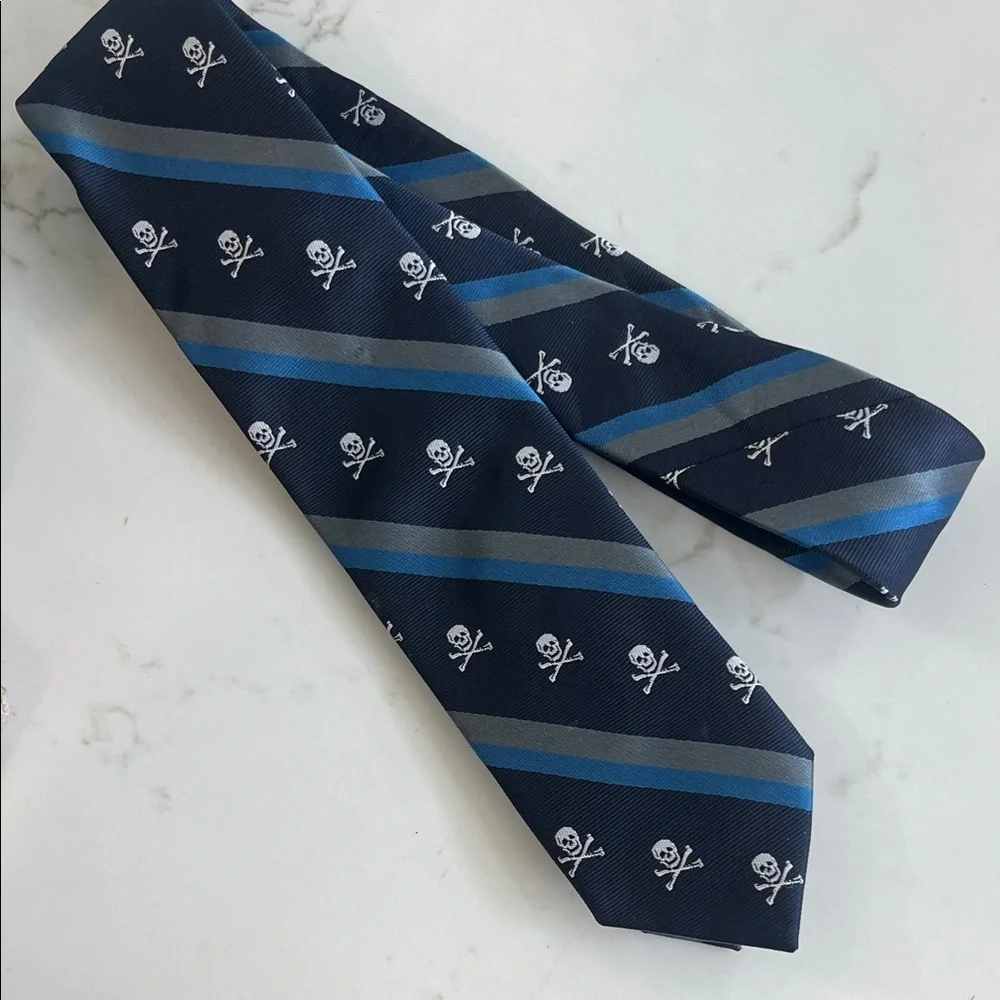 Old Navy Navy Blue and Gray Skull Stripe Youth Tie